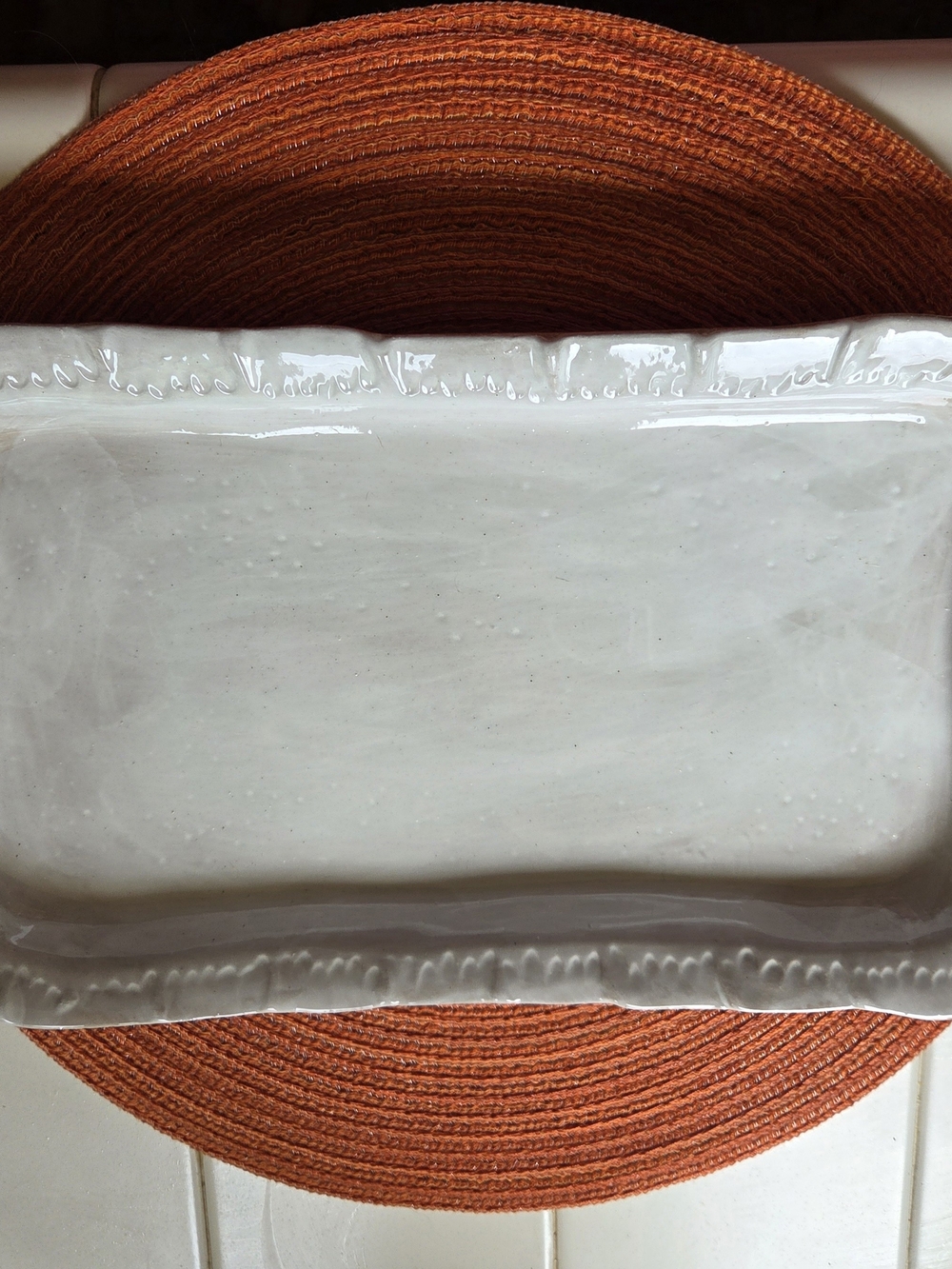 White Rectangular RUFFLED EDGE Ceramic Serving Platter